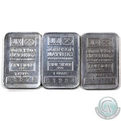 RARE! Johnson Matthey 1 gram Fine Silver Bar Collection (TAX Exempt). Serial # C1278, C1284, C 1288.