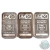 Image 1 : 3x Johnson matthey 1/2oz Fine Silver Bars with 'Blank' Reverse (TAX Exempt). Serial # 001660, 001690
