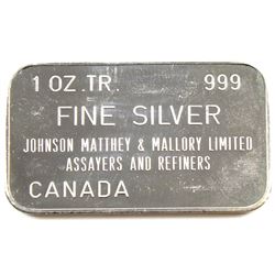 Ultra Scarce! ! ! Johnson Matthey & Mallory - 1976 Occidental Canadian Gold Rush 1oz Silver Bar (TAX