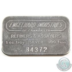 RARE! Engelhard Refiners & Assayers 1oz Fine Silver Bar with Large Serial Font (TAX Exempt). Serial 