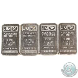 Lot of Vintage 1979 Johnson Matthey 1oz Fine Silver Bars with Blank Back (TAX Exempt). First produce