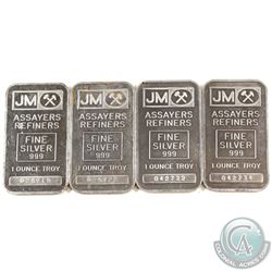 Lot of Vintage 1979 Johnson Matthey 1oz Fine Silver Bars with Blank Back (TAX Exempt). First produce