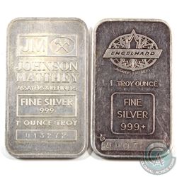 Scarce Lot! Johnson Matthey & Engelhard 1oz Fine Silver Bars with 'TD Logo' Reverse (TAX Exempt). Se