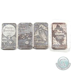 Vintage National Refiners Merry Christmas & Happy Birthday 1oz Fine Silver Art Bar collection (TAX E