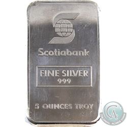 Ultra Rare! Johnson Matthey 'Scotiabank' 5oz Fine Silver Bar (TAX Exempt). Serial #002488. 5oz examp