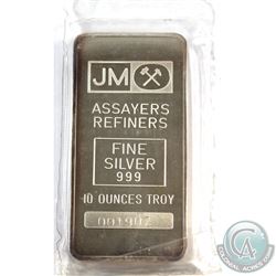 Johnson Matthey 10oz Fine Silver Bar (TAX Exempt).  Serial # 001907 10oz. 10oz example produced by J