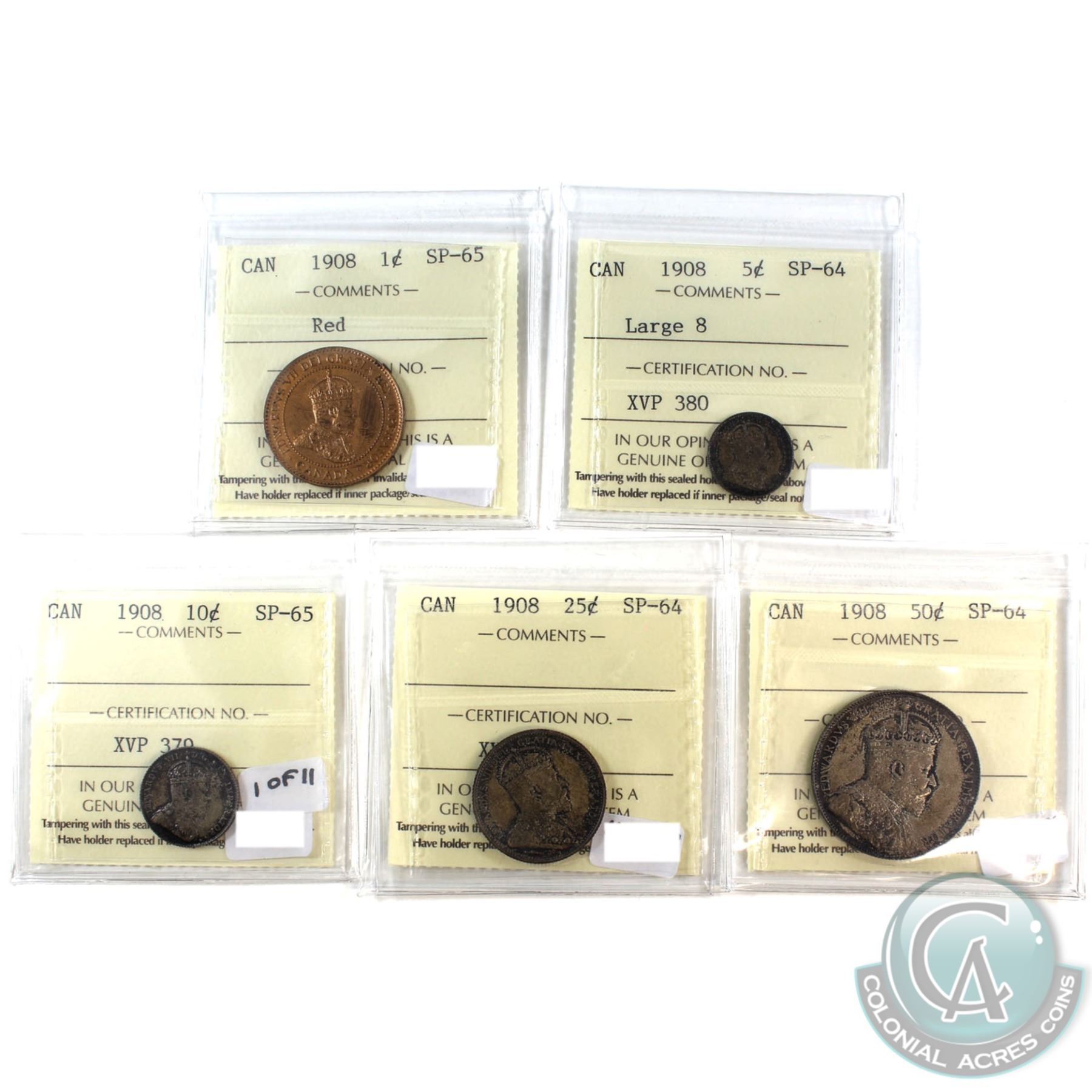 1908 Coin Set 1908 5-coin SPECIMEN Set ICCS Certified SP-64 & SP-65! *RARE! A great ...