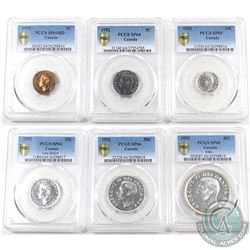 1952 Canada 6-coin Specimen Set. This set has been graded by PCGS with the following grades: 1-cent 