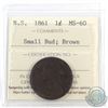 Image 1 : Nova Scotia 1-cent 1861 Small Bud ICCS Certified MS-60 Brown. An attractive coin with even deep choc