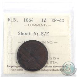 New Brunswick 1-cent 1864 Short 6, E/F ICCS Certified EF-40