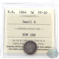 New Brunswick 5-cent 1864 Small 6 ICCS Certified VF-20.