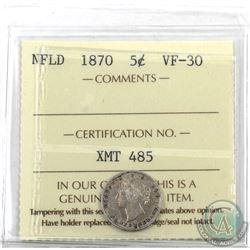 Newfoundland 5-cent 1870 ICCS Certified VF-30. Key Date!