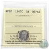 Image 1 : Newfoundland 5-cent 1947c ICCS Certified MS-64. Bright mirror finish coin with a hint of cameo.