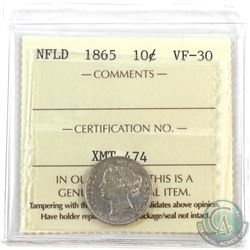 Newfoundland 10-cent 1865 ICCS Certified VF-30.