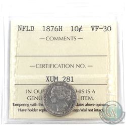 Newfoundland 10-cent 1876H ICCS Certified VF-30.