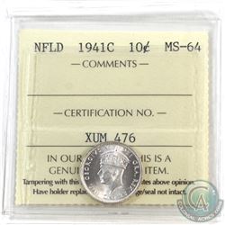 Newfoundland 10-cent 1941c ICCS Certified MS-64! Pristine blast white!