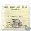 Image 1 : Newfoundland 10-cent 1942c ICCS Certified MS-63. Bright flashy coin with hints of golden throughout.