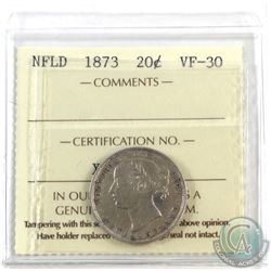 Newfoundland 20-cent 1873 ICCS Certified VF-30. *Key Date*