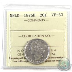 Newfoundland 20-cent 1876H ICCS Certified VF-30.