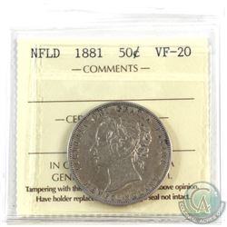 Newfoundland 50-cent 1881 ICCS Certified VF-20.