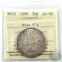 Newfoundland 50-cent 1899 Wide 9's ICCS Certified AU-50! Lightly toned with underlying lustre.