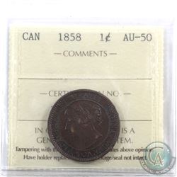 1-cent 1858 ICCS Certified AU-50