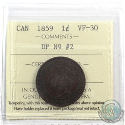 1-cent 1859 DP N9#2 ICCS Certified VF-30