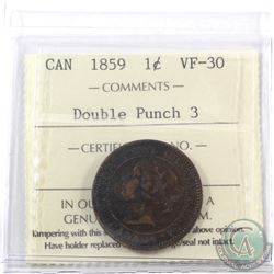 1-cent 1859 DP N9#3 ICCS Certified VF-30