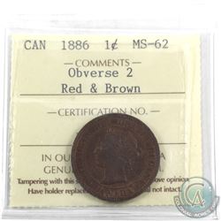 1-cent 1886 Obverse 2 ICCS Certified MS-62 Red/Brown