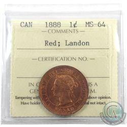 1-cent 1888 ICCS Certified MS-64 Red; Landon. Full Deep Orange original lustre.