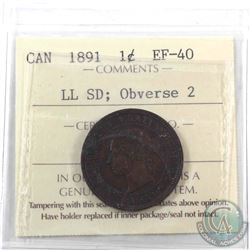 1-cent 1891 LL SD ICCS Certified EF-40 Obverse 2