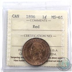 1-cent 1896 ICCS Certified MS-65 Red. Beautiful strike with nice full lustre.