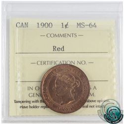 1-cent 1900 ICCS Certified MS-64 Red. A tough coin in mint state condition, this premium example has