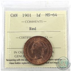 1-cent 1901 ICCS Certified MS-64 Red. Full rich original lustre.