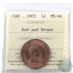 1-cent 1902 ICCS Certified MS-64 Red & Brown