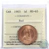 Image 1 : 1-cent 1903 ICCS Certified MS-65 Red