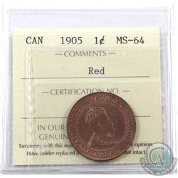 1-cent 1905 ICCS Certified MS-64 Red