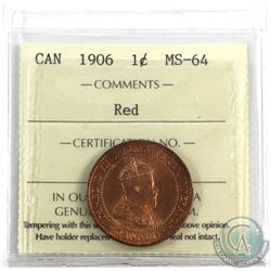 1-cent 1906 ICCS Certified MS-64 Red. Amazing full even lustre!