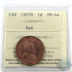 1-cent 1907H ICCS Certified MS-64 Red. A very choice eye appeal coin. Coin has almost 100% original 