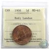 Image 1 : 1-cent 1908 ICCS Certified MS-65 Red; Landon. Frosted satin red fields.