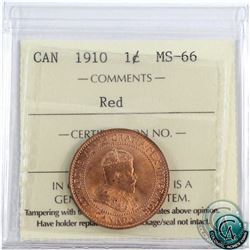 1-cent 1910 ICCS Certified MS-66 Red! 1 of 4 known! An exquisite coin with soft satin like fields an