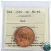 Image 1 : 1-cent 1910 ICCS Certified MS-66 Red! 1 of 4 known! An exquisite coin with soft satin like fields an
