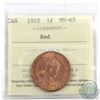 Image 1 : 1-cent 1910 ICCS Certified MS-65 Red. Tied for the 2nd highest grade by ICCS.