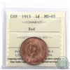 Image 1 : 1-cent 1913 ICCS Certified MS-65 Red. Nice full Red coin with choice eye appeal.