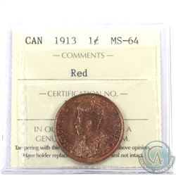 1-cent 1913 ICCS Certified MS-64 Red.