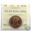 Image 1 : 1-cent 1914 ICCS Certified MS-64 Red and Brown; Landon. 70% full red.