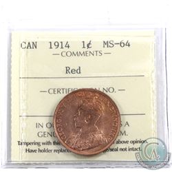 1-cent 1914 ICCS Certified MS-64 Red.