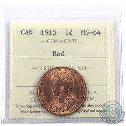 1-cent 1915 ICCS Certified MS-64 Red