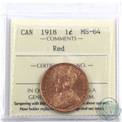 1-cent 1918 ICCS Certified MS-64 Red. Bright flashy coin with exceptional eye appeal.