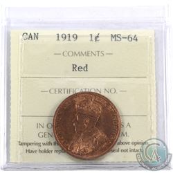 1-cent 1919 ICCS Certified MS-64 Red. Nice even lustre.